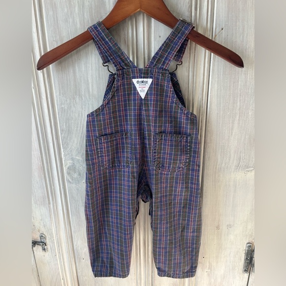 Vintage OshKosh B'gosh Multicolor Plaid Overalls 18months leg snap closure - Picture 5 of 11